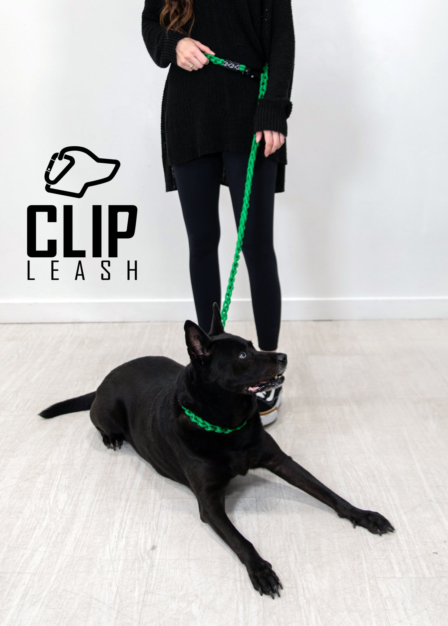 Clip Leash is a strong, safe, versatile dog leash designed to allow the user to adapt to different situations without taking the dog off of the leash. It is open ended to allow the ability to tether, go hands free, around the waist, and many more!